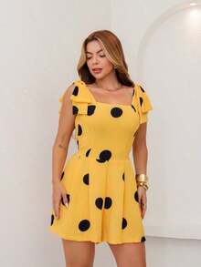 Sleeveless Polka Dot Romper For Summer, Cute And Stylish. - 黃色 - 查看 3