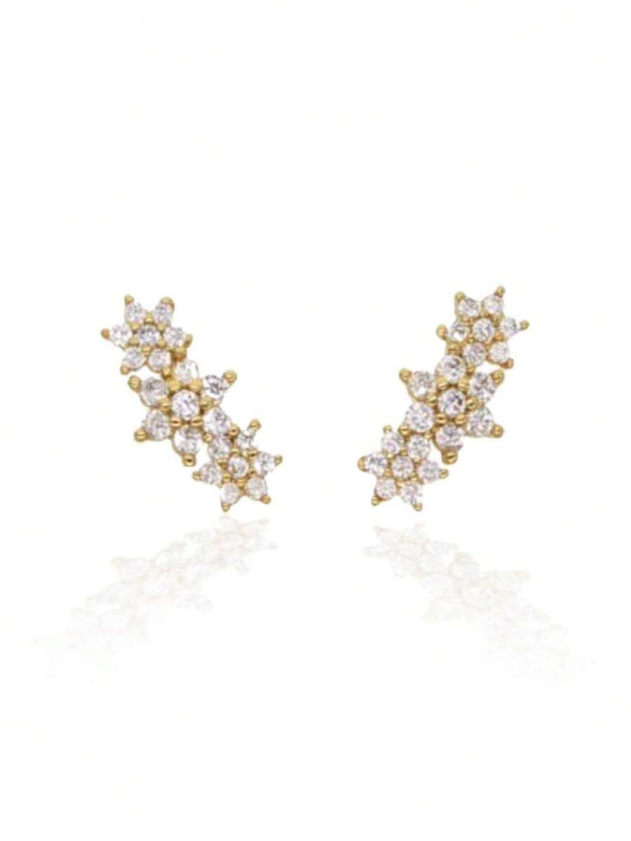 18K镀金925纯银优雅奢华独特水滴形立方氧化锆耳环，女士日常佩戴 - Zircon Earrings - 查看 1