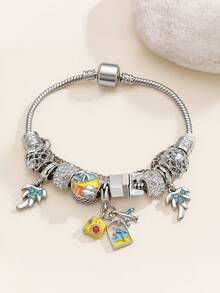 سوار شرشف جذاب متعدد الألوان - تصميم نجمة مجوفة وقلب، سلسلة قابلة للتعديل بشكل ثعبان مع طائرة على شكل U وخرز أرضي، مناسب للارتداء اليومي والعطلات والأناقة البوهيمية - إكسسوار مثالي للسفر والمغامرة وعشاق الموضة - متعدد الألوان - مشاهدة 1