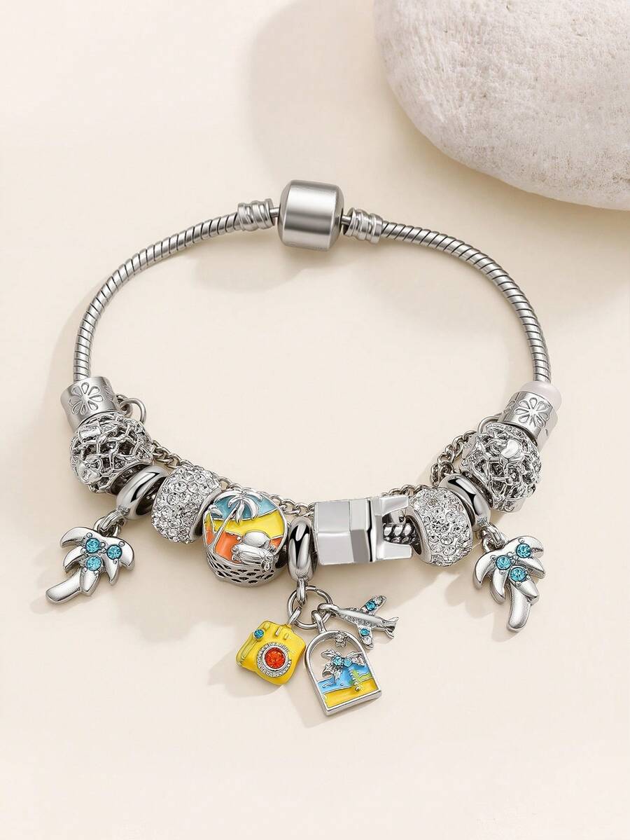 سوار شرشف جذاب متعدد الألوان - تصميم نجمة مجوفة وقلب، سلسلة قابلة للتعديل بشكل ثعبان مع طائرة على شكل U وخرز أرضي، مناسب للارتداء اليومي والعطلات والأناقة البوهيمية - إكسسوار مثالي للسفر والمغامرة وعشاق الموضة - متعدد الألوان - مشاهدة 1