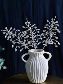 1pc Luxury Silver Crystal Flower Branch Artificial Flower Bouquet, Shiny Fake Plant Flower Decoration, Durable Maintenance-Free Vase Filler, Home Room Decor - Silver - View 4