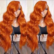Ginger Orange Body Wave 200% Lace Front Wig 13x4 Transparent Lace Frontal Human Hair Wigs 34 Inch Brazilian Pre Plucked With Baby Hair #350 Colored Human Hair Wigs For Women - S350 - 查看 2