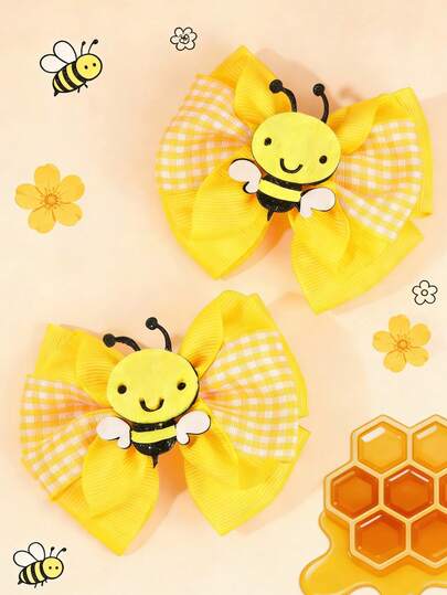 2PCS Animal Bee Hair Bows For Girls, Cute Yellow Bee Decor Hair Clips Grid Alligator Clips Cute Sweet Style Hair Barrettes For Holiday Festival Parties And Casual Daily Wear Teens Hair Accerssories