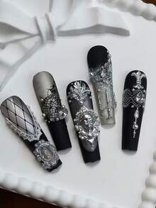 1 pieza Molde de manicura, Molde de silicona transparente con patrón floral de marco vintage y diseño de castillo de ángel para decoración de arte de uñas 3D - transparente - Ver 6