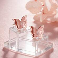 2 件装女士可爱精致双层耳环，高品质不锈钢磨砂蝴蝶耳环，夏季潮流百搭礼物 - 蝴蝶型 - 查看 10