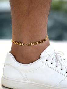 1条18K镀金嘻哈风格金链不锈钢脚链男士不褪色时尚日常佩戴礼品 - 腳鍊 - 查看 1