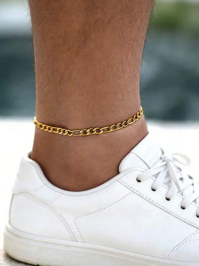 1 قطعة سلسلة قدم من الفولاذ المقاوم للصدأ مطلية بالذهب عيار 18 قيراط بطراز الهيب هوب، هدية للرجال للارتداء اليومي عصري لا يبهت لون