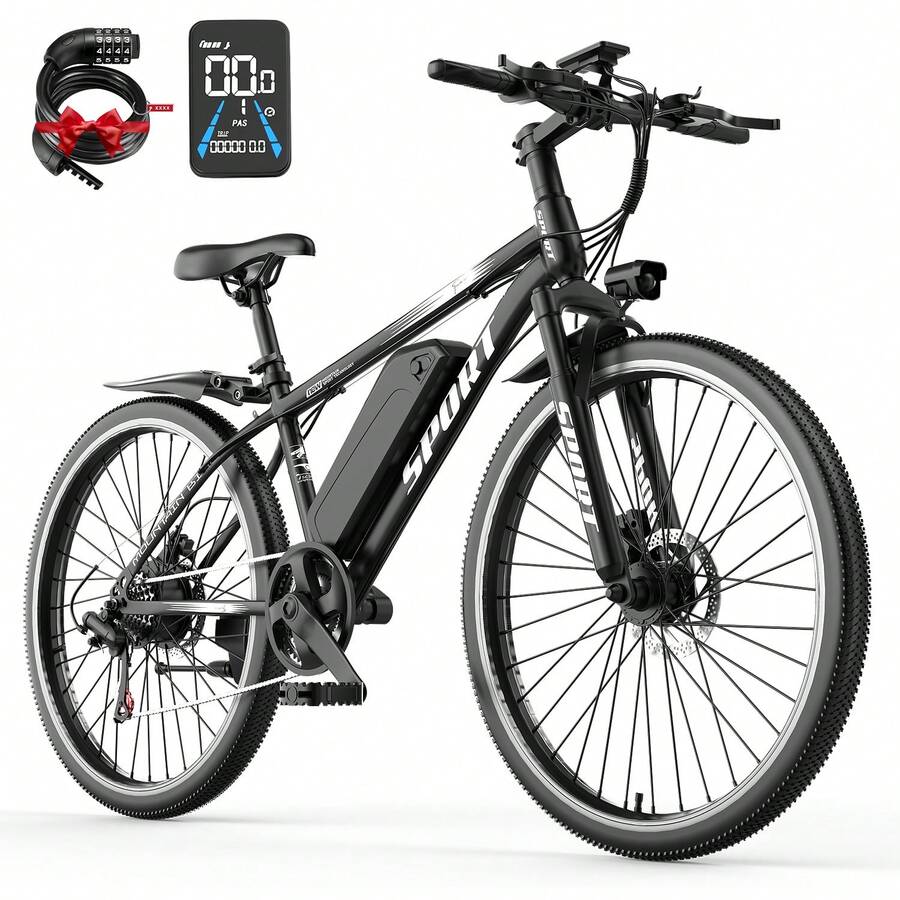 ASKGO Electric Bike For Adults, 1500W Motor, 26'' 480WH Mountain E Bikes With Large Front Fork, 25Mph 55Miles Range, 7 Speed Gearshift, With Fenders, Smart LCD Display - Đen - Xem 1