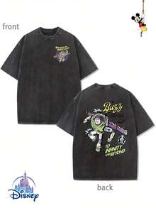 1 New Disney Cotton Washable T-Shirt, Disney Toy Story Buzz Lightyear Logo Printing, Round Neck Leisure And Comfortable Cotton Washable T-Shirt, Suitable For Sports And Daily Wear, Good Choice For Gifts, Party Essential, High-Quality Clothing, Suitable For Gifts. - màu đen - Xem 1