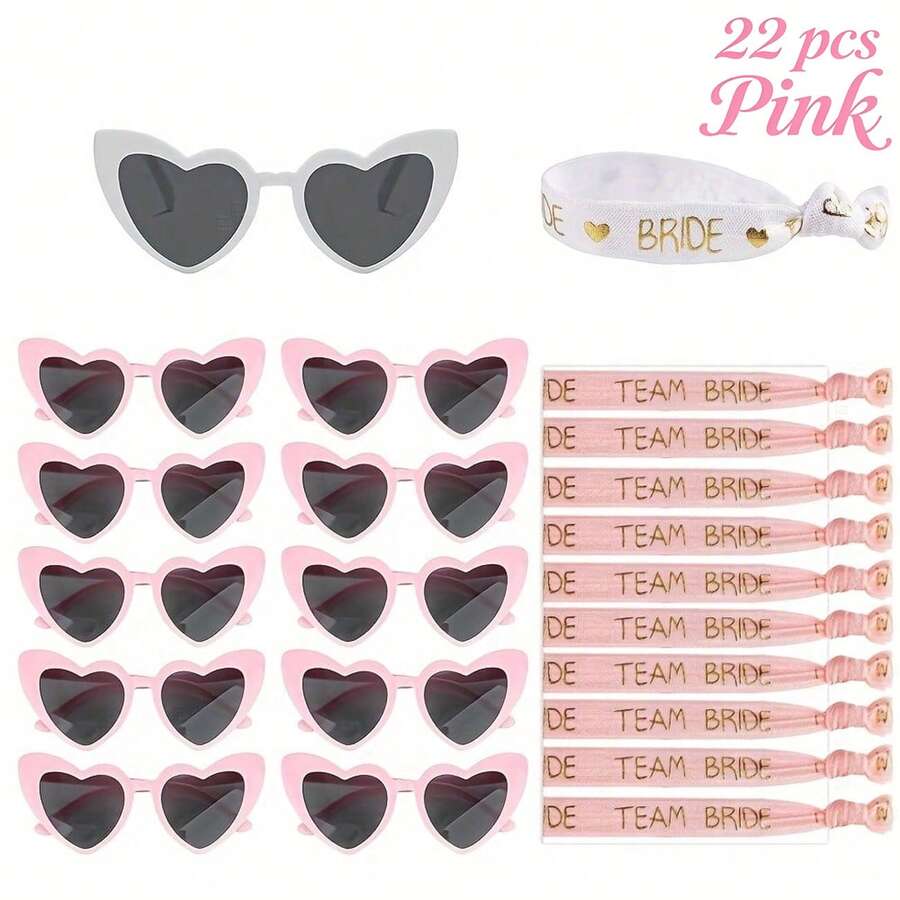 22件/包伴娘求婚礼物单身派对眼镜新娘派对头饰套装，婚礼单身派对配饰 - 彩色 - 查看 1