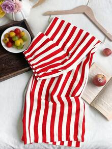 Quần ống rộng kẻ sọc nhiều màu sắc có túi, trang phục đi biển mùa hè đa năng cho nữ, màu trắng mùa xuân. - trắng - Xem 7