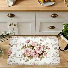 Vintage Pink Floral Pattern Non-Slip Bath Mat - Imitation Material Rectangular Floor Mat, Absorbent And Non-Slip, Suitable For Bedroom, Bathroom, Toilet, Kitchen Entrance, Etc. Home Decoration, Four Seasons Universal Mode, Not Only Is Suitable For The Festival Of Non-Slip Floor Mats, But Also As A Housewarming Gift Wedding Gift To Friends And Family As Well As Their Own Home, Rectangular Entrance Carpet For Indoor/Outdoor Use, Non Slip Backing, Bathroom Mat, Interior Decorative Door Mat, Decorative Floor Mat For Porch/Garden/Terrace, Suitable For Homes, Gardens, And Living Spaces, Ideal Gift For Loved Ones, Enhances Entryway, Living Room, Kitchen Decor, Valentines, Christmas Day, Halloween, Thanksgiving Day, Easter Day, Mother's Day, Father's Day, Back To School Season Decorations - 款式4 - 查看 1
