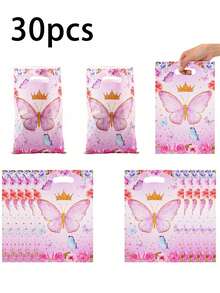 Bolsa de regalo con tema de mariposa, bolsa de regalo de plástico rosa y morado con mariposas y asa, adecuada para fiesta de cumpleaños con tema de mariposa, primer cumpleaños del bebé, fiesta infantil, embalaje de regalo para fiesta de boda - Multicolor - Ver 10
