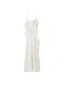 2026 Spring And Autumn Women's Dress Celebrity Pure Desire White Satin Halter Party Dress - Blanco - Ver 5