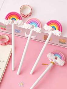 1PC Back-To-School Rainbow Ballpoint Pen, Click Pen, 0.5mm Butterfly Pattern, Valentine's Day Stationery, Novelty Stationery Gift, Student Supplies, Reward Pen - Rainbow Cloud Ballpoint Pen - View 1