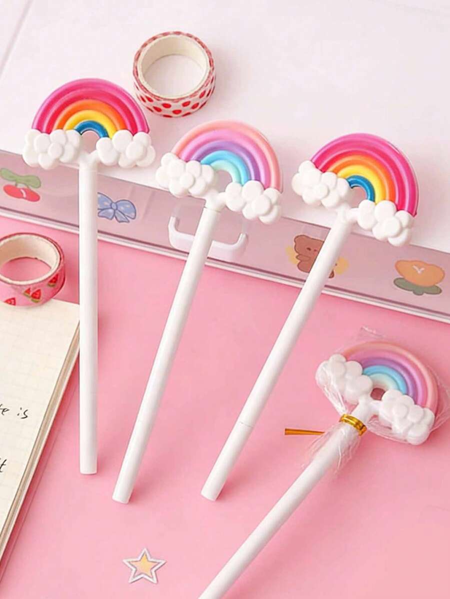 1PC Back-To-School Rainbow Ballpoint Pen, Click Pen, 0.5mm Butterfly Pattern, Valentine's Day Stationery, Novelty Stationery Gift, Student Supplies, Reward Pen - Rainbow Cloud Ballpoint Pen - View 1