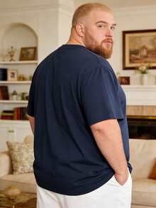 3PCS Plus Size Men Clothes 100 Percent Cotton Summer Clothes Big And Tall Men Streetwear Plus Size Men Solid-Colored T-Shir Summer Tops Perfect For Pairing With Jeans, Sweatpants Or Shorts - 藏青色+藏青色+藏青色 - 查看 3