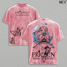 Super Value Hot  Washed T-Shirt Frieren Beyond Journey's End Tee & Hoodie Washed, Vintage Washed Heavy Cotton Oversized Anime Manga Hoodie T-Shirt Set, Retro Unisex Streetwear Graphic Top, Fantasy Healing Journey Edition, Japanese Anime Merch Suitable As A Gift For Fans SF0088 - Hồng - Xem 1