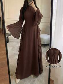 Đầm dài tay ôm dáng thanh lịch dành cho nữ, chất liệu chiffon, màu cà phê, thích hợp cho mùa xuân/hè. - Cà phê - Xem 2