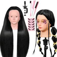 Mannequin Head 26Inch Styling Training Head Cosmetology Manikin Head Doll Head For Braiding Hairdressing With Clamp And Combs&False Eyelashes DIY Hair Styling Set - Multicolor - View 12
