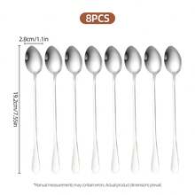 8-Piece Stainless Steel Long Handle Spoon Set - Ice Tea, Coffee, Ice Cream Stirring Spoons, Kitchen Flatware Set - - - View 10