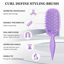 Curl Defining Brush For Thick Coily Hair, Firm-Bristle TPEE Detangling Brush For Coarse 4A\U20134C Curls, Dual-Sided Wide &Amp; Narrow Tooth Brush For Wet &Amp; Dry Curl Shaping\U2013 Women &Amp; Men (2054-Pale Lilac) - ColorB - View 2