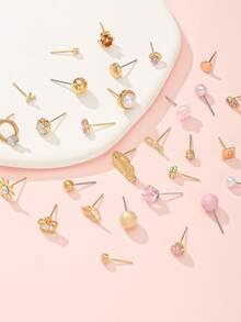 30对可爱时尚女士耳环套装，简约方形、心形、花朵设计，款式不重复，节日礼物，适合日常、休闲、派对佩戴 - 彩色 - 查看 3