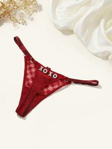 Personalized Rhinestone Text Thong, Customized Funny Thong, Women's Sexy Lace Panties, G-String - Hot Pink - View 7