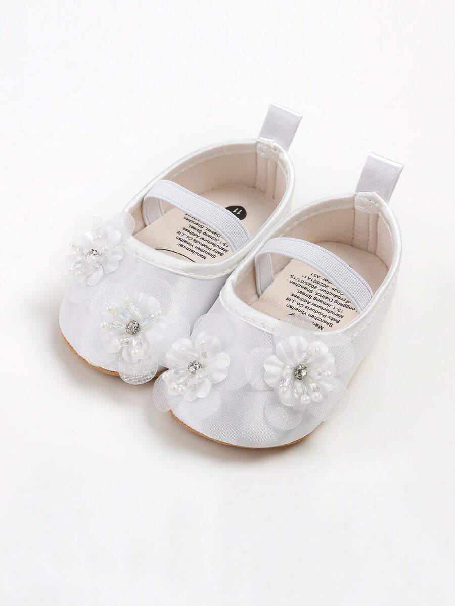 Infant Girls Mary Jane Flats - Infant Newborn Walking Shoes Soft Rubber Sole Princess Wedding - White - View 1