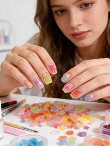 10/30/50/80/100/200 chiếc Kẹo dẻo hình gấu dẹt mini nhiều màu sắc, ngôi sao, trái tim bằng nhựa, thích hợp làm đồ trang sức, trang trí ốp điện thoại, sổ lưu niệm, đồ thủ công DIY, nghệ thuật làm móng, kẹp tóc, bông tai. - Nhiều màu - Xem 10