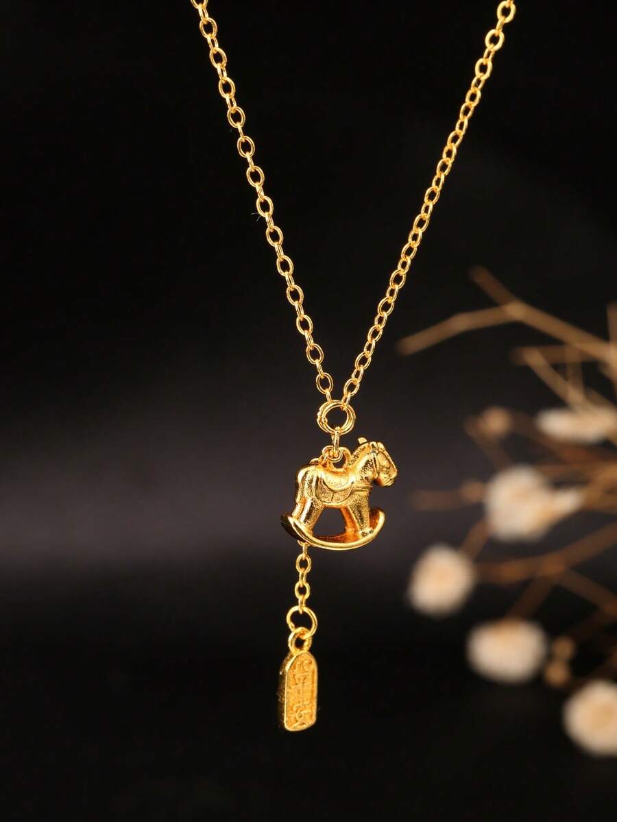 1件梦幻行星月亮吊坠项链，适合女性日常佩戴 - 銅鍍24K厚金色小馬平安流蘇吊墜項鍊 - 查看 1