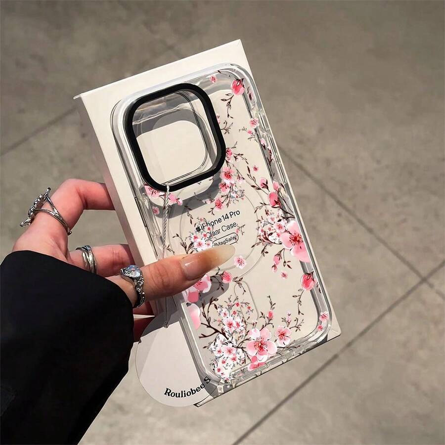 1PC Pink Cherry Blossom Phone Case, Watercolor Style, Phone Case For IPhone 17 Pro Max 17 Air 17Pro 16 15 14 13 12 11 Pro Max, Floral Gift, Spring Blossom Design, Delicate Pink Flowers Theme, Artistic Floral Pattern, Cherry Blossom Lover Present - 白色 - 查看 1
