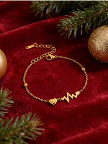 情侣饰品 时尚浪漫心跳手链，心形心跳手链，不易褪色，适合女性日常佩戴，是节日送给女友、朋友和情侣的完美礼物 - 金黃色 - 查看 8