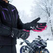 Guantes de Motocicleta para Invierno, con Pantalla táctil, Impermeable, Resistente al Viento, Térmicos para Nieve, Ciclismo, Correr, Motocicleta, Conducir - Hombre y Mujer - Rosa - Ver 9