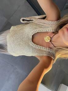 Áo tank top cotton dệt kim không tay cổ chữ V sâu, dáng casual, dễ thương, chất liệu mỏng nhẹ, bóng nhẹ, dành cho nữ của thương hiệu For Love & Bella, thích hợp cho đi biển, nghỉ mát, ở nhà, mặc hàng ngày, lễ hội âm nhạc, dã ngoại mùa hè, màu vàng đồng. - Vàng - Xem 7