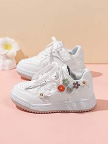 Children's Shoes, New Spring/Autumn Girls' Skateboard Shoes, Girls' Casual Shoes, Simple Versatile Student Shoes, Leather Surface Children's Casual Shoes - White - View 3