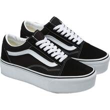 Vans  Women's Old Skool Stackform Shoes - 絨面革/帆布 黑色/純白色 - 查看 2