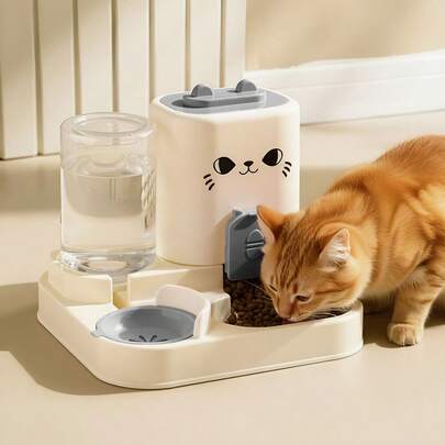 Automatic Cat Feeder And Water Dispenser Set, Plastic Pet Feeding Station, Gravity-Fed Feeding And Watering System, No Battery Required, Smart Splash-Proof Design, Christmas Gift