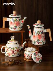 1pc Rose Enamel Teapot, Kettle, Large Capacity Teapot, Suitable For Gas Stove And Induction Cooktop, Universal Tabletop Decorative Enamel Teapot - Rose Enamel Pot - View 9