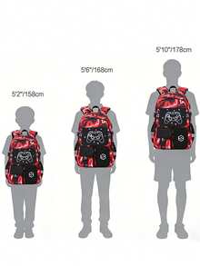 1 Set Kids Backpack With Cool Pattern, USB Charging Port, Game Controller Print, Includes Lunch Bag, Luggage Strap, Zipper Closure, Multi-Pocket Design, Suitable For Daily Use, Camouflage Blue/Red Set - Lightning - View 8