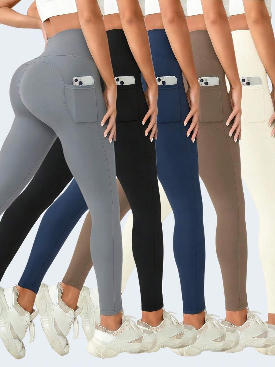 OKP 5 Pack High Waisted Yoga Leggings For Women With Side Pockets, Buttery Soft Butt Lifting Tummy Control Workout Pants, 4-Way Stretch Moisture Wicking Non-See-Through Leggings For Gym, Yoga, Running & Daily Lounge - 彩色 - 查看 1