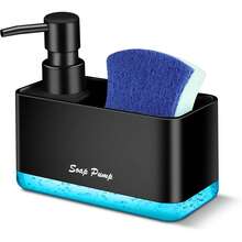 一套皂液器，带海绵架，厨房皂液泵瓶，浴室皂液器套装，台面按压式皂液器，洗洁精瓶，台面收纳整理架，实用厨房浴室小工具，适用于洗手液、沐浴露、润肤露和洗涤剂，是浴室收纳和厨房整理的理想之选，现代家居装饰，母亲节礼物，父亲节礼物，送给家人和朋友的礼物 - A - 查看 5