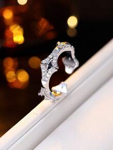 1 Set Bamboo Knot Textured Open Bangle & Ring Jewelry Set, Suitable For Daily Wear - Bracelet Ring Set - View 4