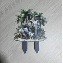 1 Set Tropical Garden Decor, Acrylic Elephant Family 3-Piece Set With Palm Tree, Outdoor Decor Without Power Source, Suitable For Various Festivals - Multicolor - View 7