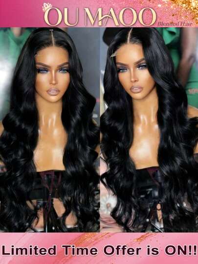 波浪卷人发混纺假发 - 13x4 高清蕾丝前额人发混纺，预先拔毛和漂白，带有婴儿发，200% 密度，柔软自然，无需胶水，无需安装，适合约会和派对。