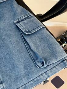 3件套女童夏季时尚优雅街头风蓝色领衬衫、配套蓝色半裙和蓝色渔夫帽套装，适合街头、拍照和上学穿着。 - 淺色水洗藍 - 查看 6