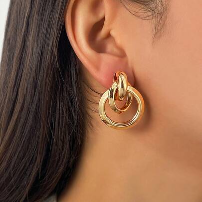 1 par de pendientes metálicos asimétricos y geométricos de moda para mujeres