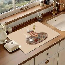 1pc Home Decor, Arabic Afternoon Tea Print Dish Drying Mat, Absorbent Pad For Espresso Machine, Sink Drain Mat, Soft Faucet Pad, Bathroom Cup Mat, Kitchen & Bathroom Accessories, Middle Eastern Style Decor, Arabic Festival Decoration - Multicolor - View 5