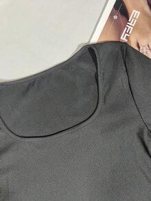 多功能长袖修身透气休闲圆领紧身运动黑色打底T恤，欧美风格 - 黑色 - 查看 9