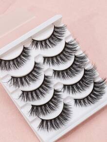 5 Pairs Of Natural False Eyelashes, Fluffy And Soft 3D Mink Eyelashes, Long And Smooth Eyelashes, Daily Work Meetings, Comfortable Wearing Of Natural False Eyelashes - 黑色 - 查看 3